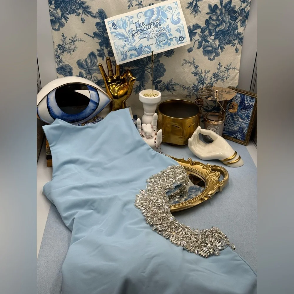 🆕 BRONX & BANCO 🧿 NWOT Camila Rhinestone Cutout Maxi, Powder Blue, Sz XS US 2 - Picture 13 of 16